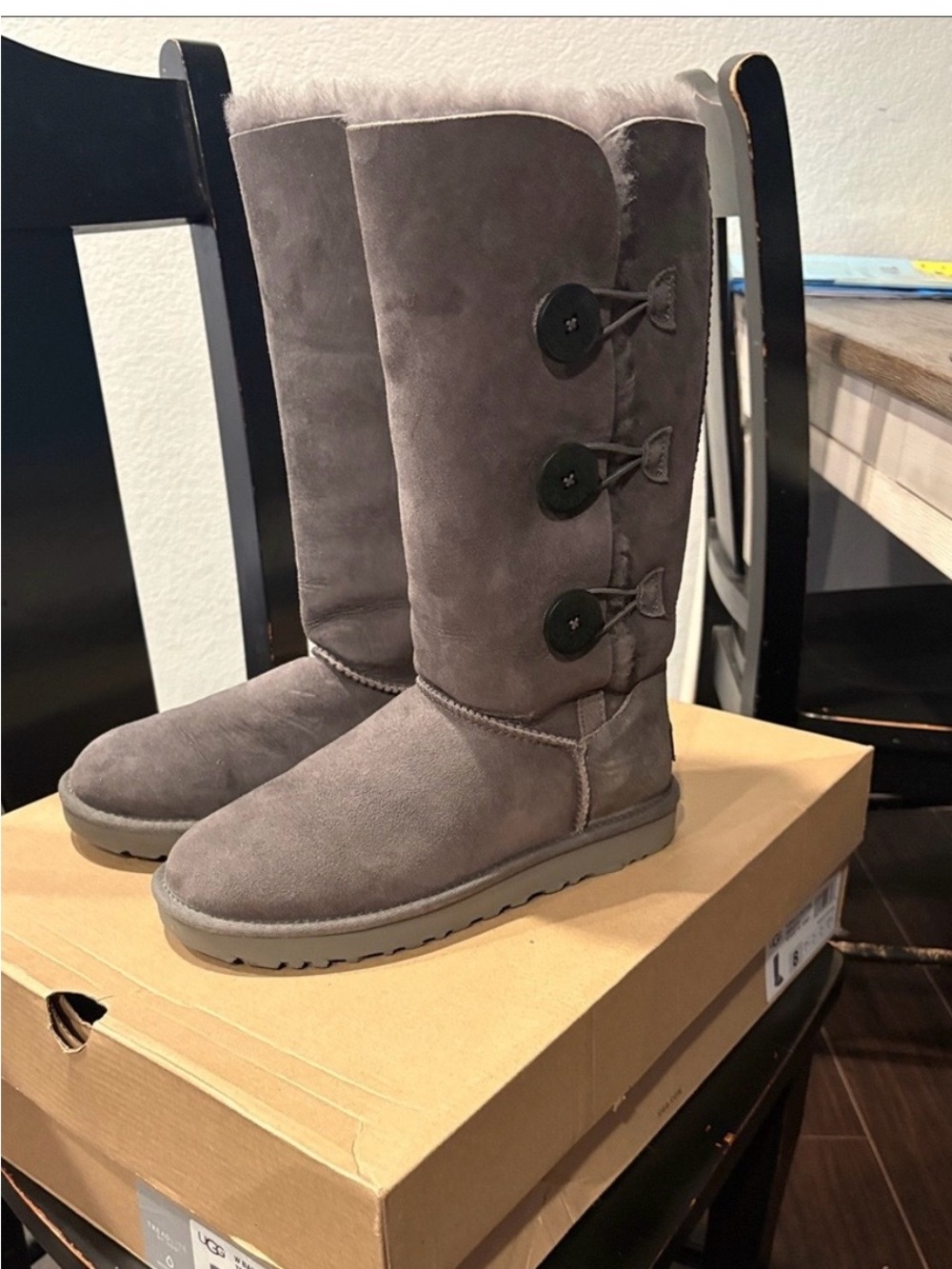 Ugg Women's Grey Button Suede Tall Boots